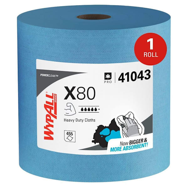 WypAll Powerclean X80 Blue Heavy Duty Cloths, Case Of 475