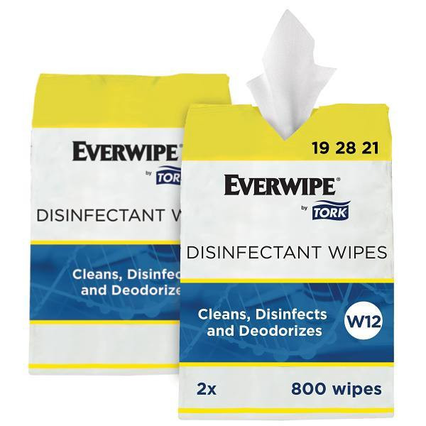 EVERWIPE By Tork Disinfectant Wipe Jumbo Rolls, 1-Ply, White, 800 Sheets Per Pack, Case Of 2