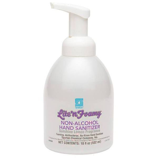 Spartan Lite'N Foamy Non-Alcohol Hand Sanitizer, Foaming Hand Sanitizer, Sunshine Lemon, 18 Oz, Case Of 6