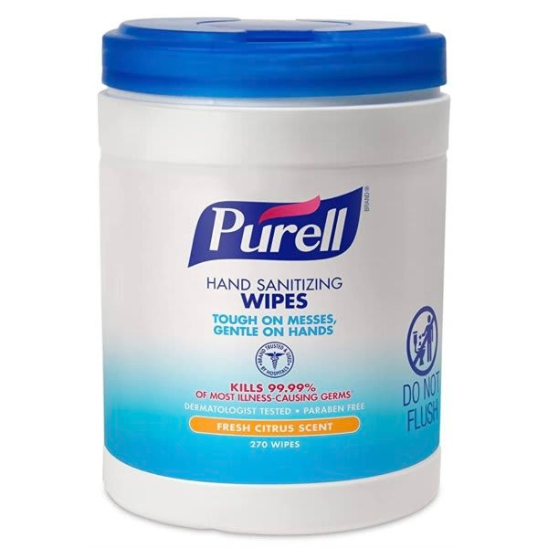 PURELL Sanitizing Hand Wipes, 6 X 6 3/4, White, 270/Canister, Carton Of 6