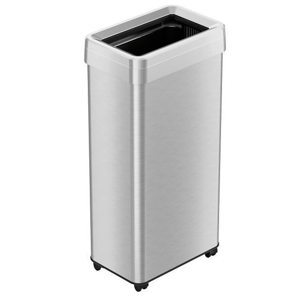 HLS Commercial 21 Gallon Stainless Steel Rectangular Open Top Trash Can With Wheels And Odor Filters HLS18UOTM