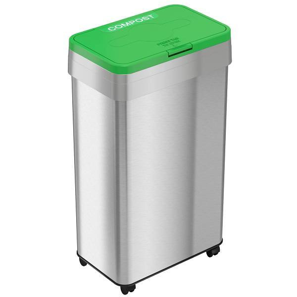 HLS Commercial 21 Gallon Stainless Steel Rectangular Open Top Compost Bin With Wheels And Odor Filters