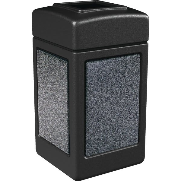 Commercial Zone Products Stonetec 42 Gallon Trash Receptacle W/ Pepperstone Panels (Black)