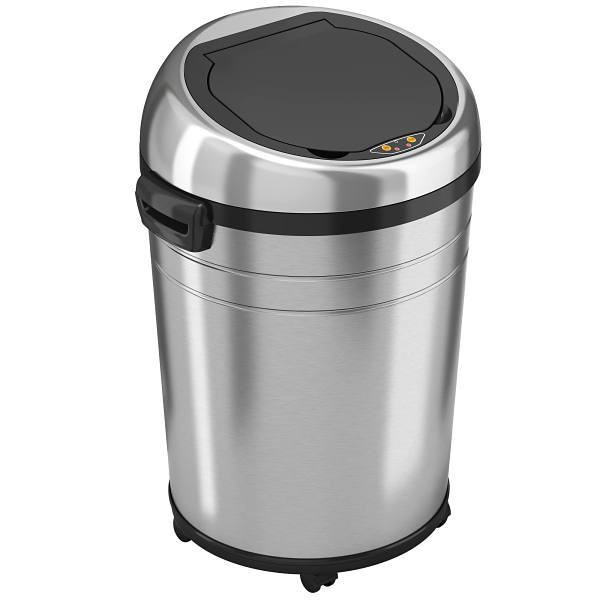 HLS Commercial 18 Gallon Stainless Steel Round Sensor Trash Can With Wheels And Odor Filter