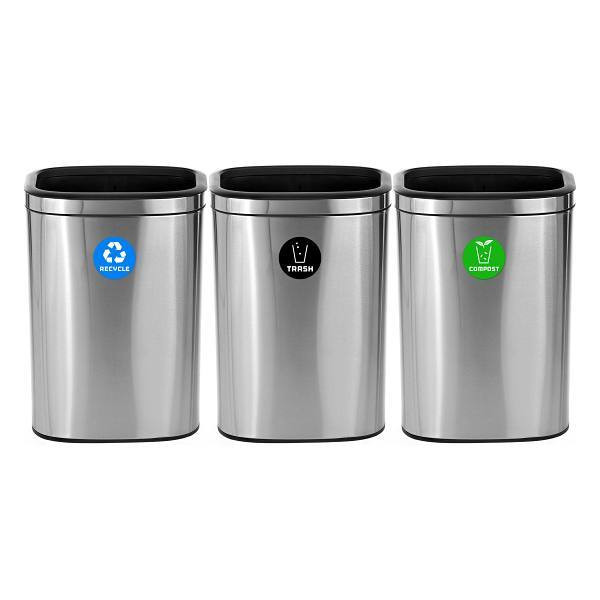 Alpine Industries 31.5-Gallon Stainless Deco Recycle/Trash/Compost Package Of 3 ALP470-40L-R-T-C