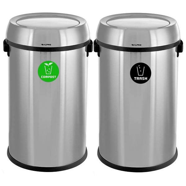 Alpine Industries 34-Gallon Ss Compost/Trash/Recycle Station/Lid Package Of 2 ALP470-65L-1-CO-T