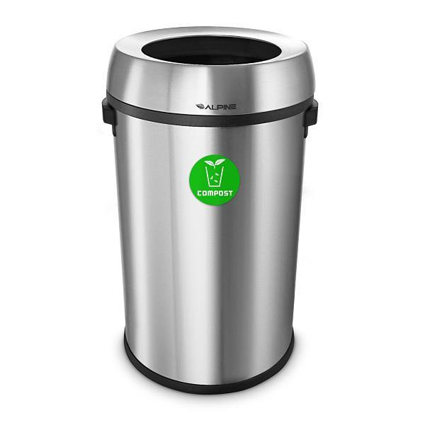 Alpine Industries 17-Gallon Stainless Steel Open Top Compost Bin Trash Can ALP470-65L-CO