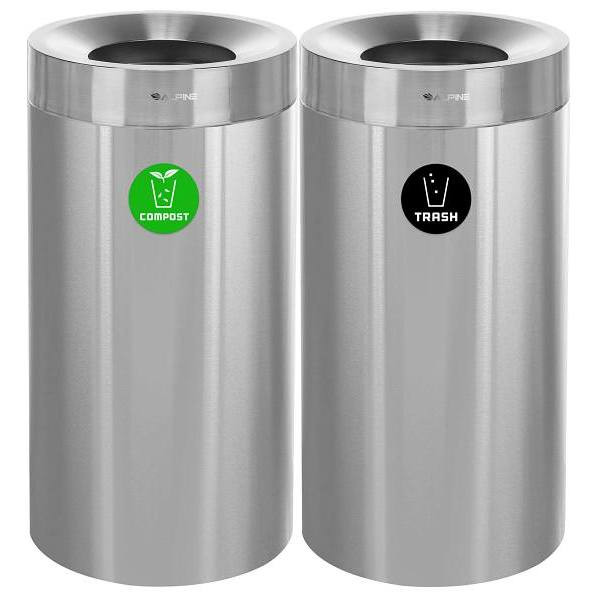 Alpine Industries 54 Gallon Ss Decorative Compost/Can Recycle Package Of 2 ALP475-27-CO-T