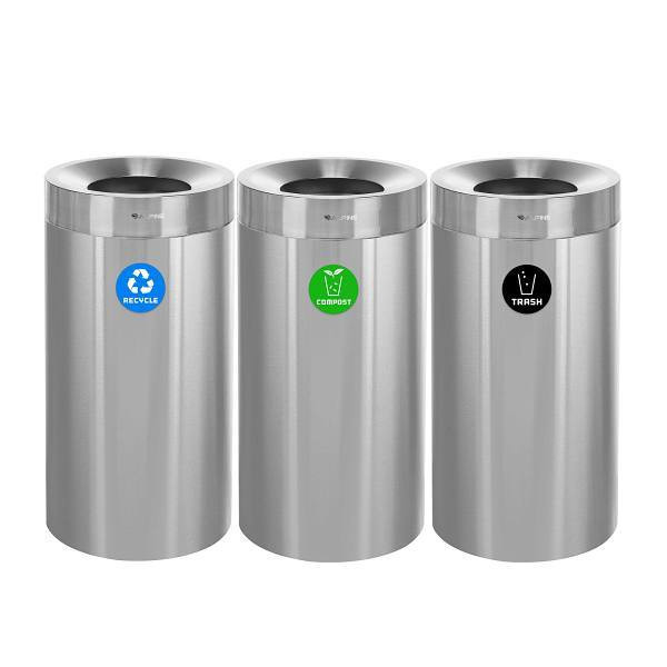 Alpine Industries 81 Gallon Stainless Deco Recycle/Compost/Can Package Of 3 ALP475-27-R-T-CO