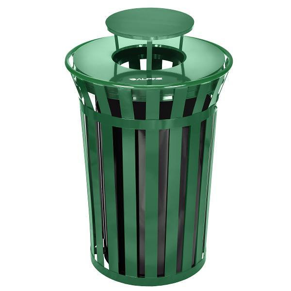 Alpine Industries 38 Gal Green Metal Slatted Outdoor Can Receptacle Rain Bonnet ALP479-38-1-GRN