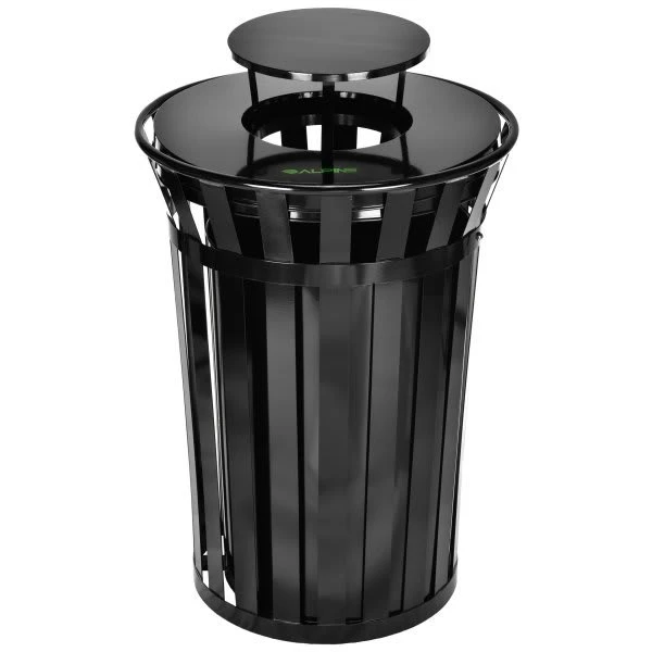 Alpine Industries Outdoor Metal Trash Can With Rain Bonnet, 38 Gallon, Black 211453