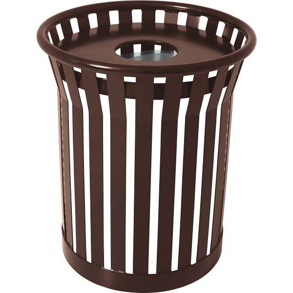 Plaza 36 Gal. Brown Steel Strap Trash Receptacle With Flat Top 280396
