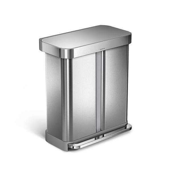 Simplehuman 58l 15 Gal. Rectangular Dual Compartment Step Recycler And Trash Can 355563