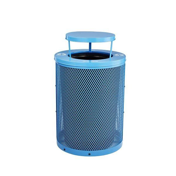 Alpine Industries Outdoor Diamond Steel Trash Can-Rain Bonnet Lid 36 Gallon Blue 364048