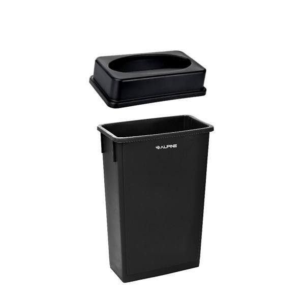 Alpine Industries 23 Gal Black Slim Commercial Trash Can With Drop Slot Lid 364053