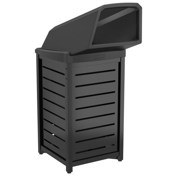 Suncast Commercial 30 Gallon Metal Square Trash Can W/ Chute Lid (Black)