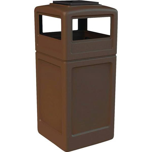 Polytec 42 Gal. Square Trash Can W/ Ashtray Lid (Brown)