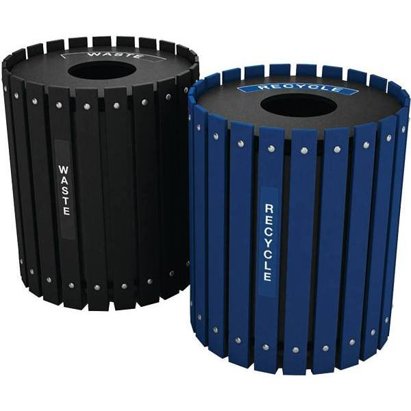 Nex-Terra 32 Gal. Round Waste And Recycle Bin (Black/Navy Blue)
