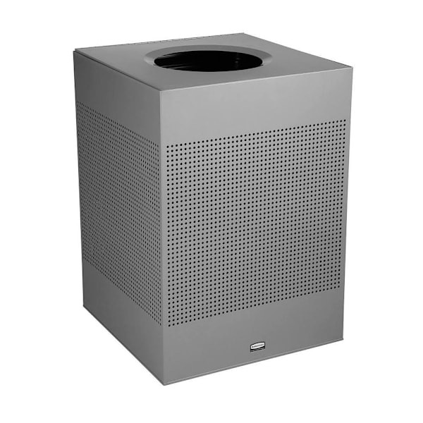 Rubbermaid Commercial Silhouettes 40 Gal. Square Trash Can, Open Top, Silver