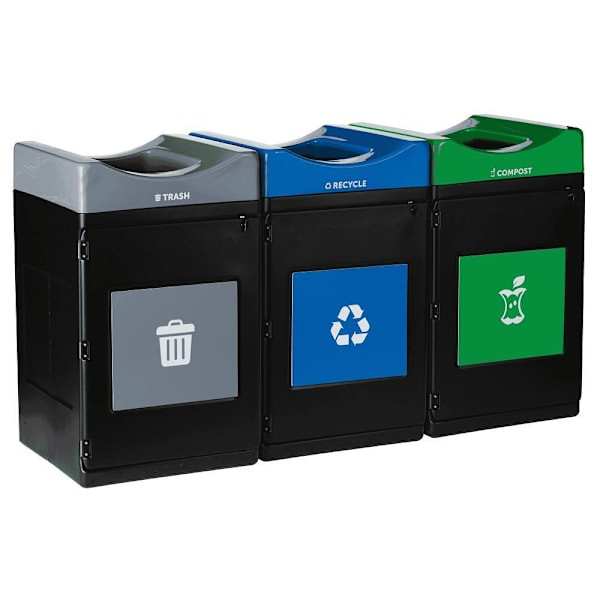 Commercial Zone Avante 3-Stream Trash, Recycling And Compost Center, 3-55-Gallon Open Top Units, Liners Included