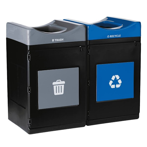 Commercial Zone Avante 2-Stream Trash And Recycling Center, 55-Gallon Trash And Recycle Open Top Units, Liners Included