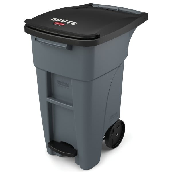 Rubbermaid Commercial Brute 32 Gallon Front Step-On Rollout Trash Can W/ Lid (Gray)