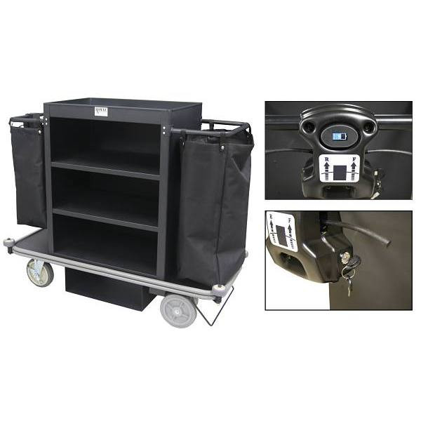 Royal Basket Trucks Motorized Deluxe Housekeeping Cart-Black- 8" Casters