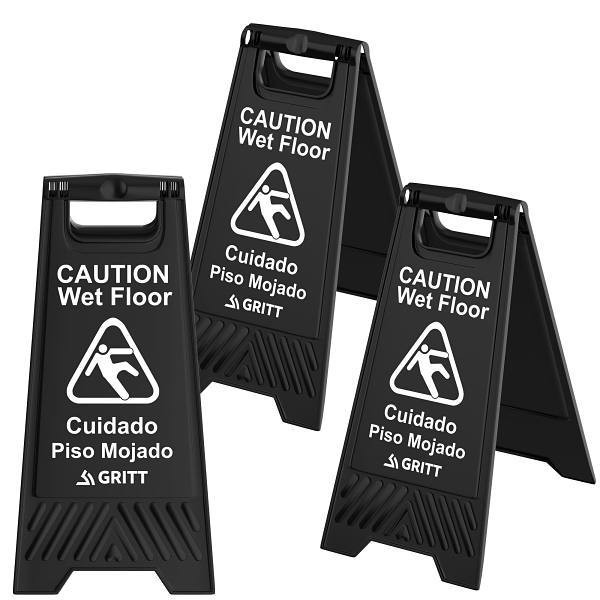 Gritt Commercial Black Caution Wet Floor Sign Package Of 3 GRI184-BLK-3PK