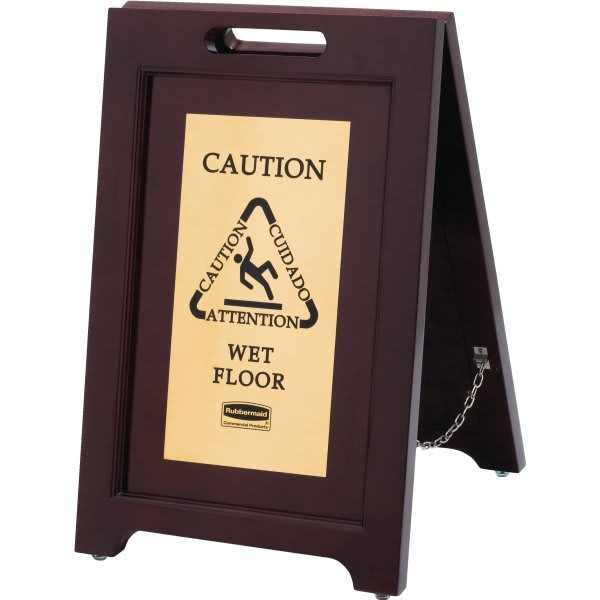 Rubbermaid Commercial Executive Series 2-Sided Multi-Lingual Wet Floor Sign (Brown)