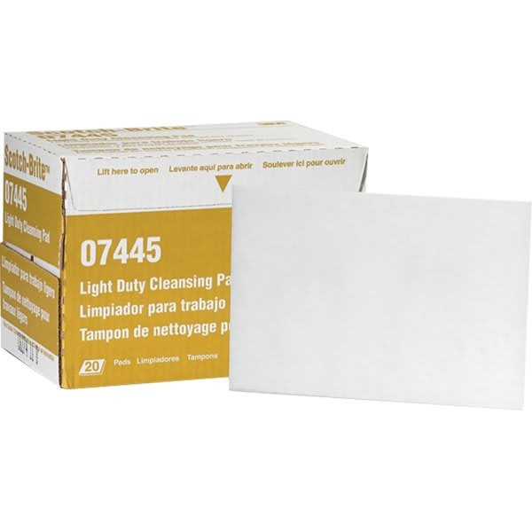 3m 7445 6" X 9" White Scotch-Brite Light Duty Cleansing Pad, Case Of 20