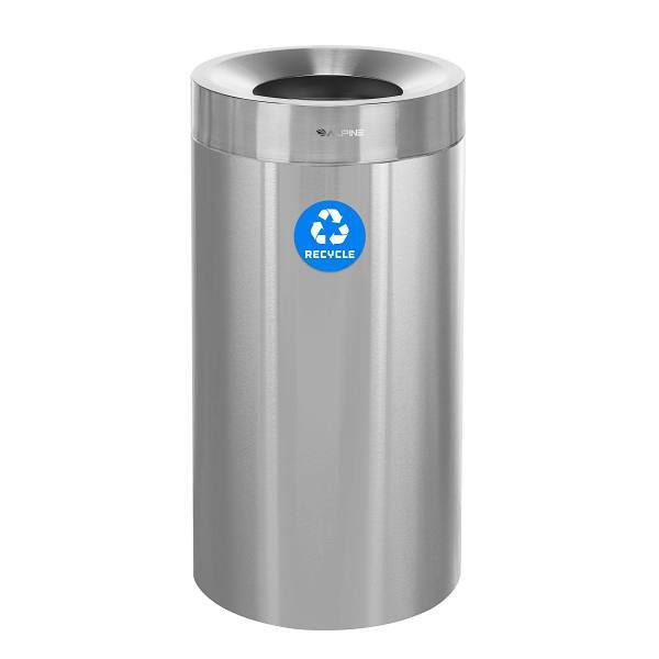 Alpine Industries 27 Gallon Stainless Steel Open Top Tall Recycle Bin Trash Can ALP475-27-R