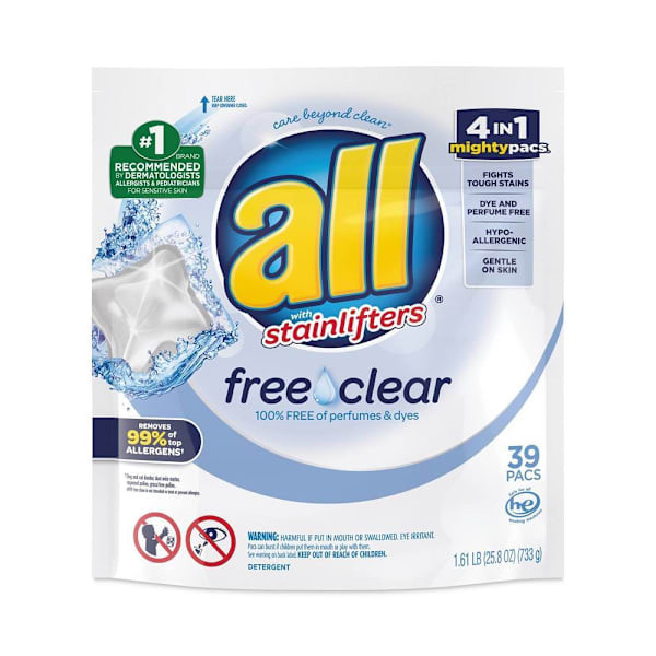 All Mighty Pacs Free Clear Super Concentrated He Laundry Detergent 39/Pack Case Of 6 397703