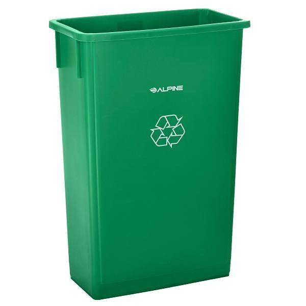Alpine Industries Plastic Indoor Recycle/Trash Receptacle W/Lid/Dolly 23gal Grn 359457