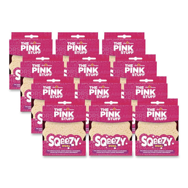 The Pink Stuff Sqeezy Dual-Side Sponge/Scrubber 4x5.3x3.8" Pink/Ivory Case Of 12