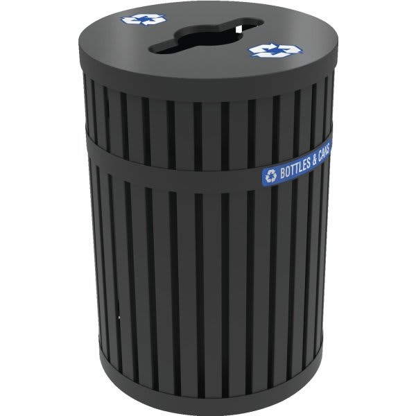 Commercial Zone Products Archtec 45 Gallon Parkview Steel Slotted Recycling Receptacle W/ Decals (Black)