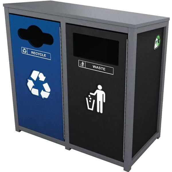 Nex-Terra 26 Gal. Double Waste And Recycle Bin (Black/Navy Blue)