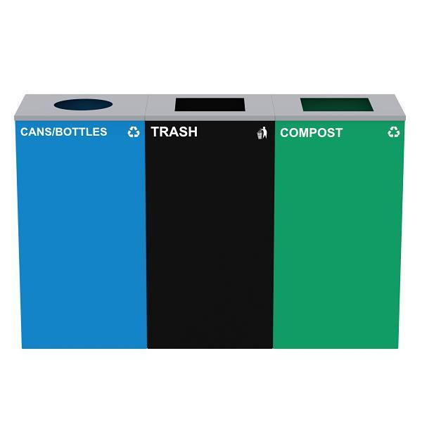 Alpine Industries 87g Can Receptacle Blue Green Recycle Bin, Combo Station