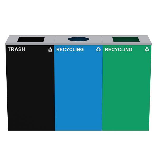 Alpine Industries 87g Steel Blue Green Mixed Recycling Bin Black