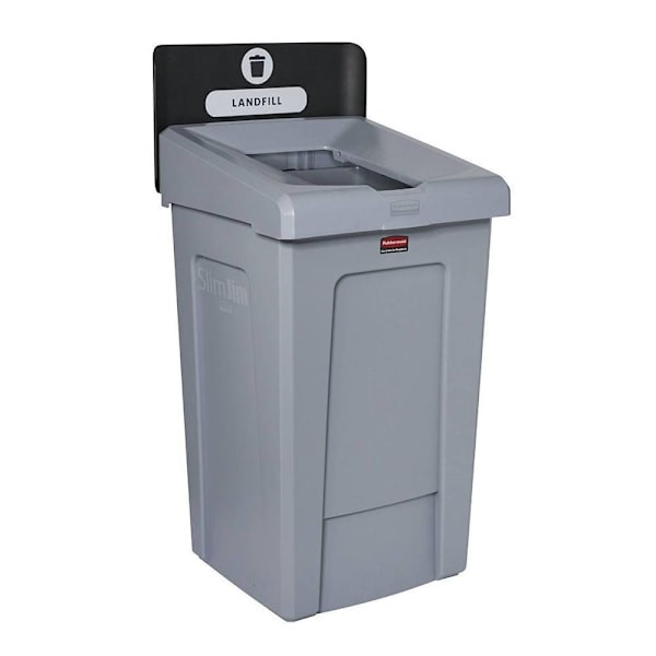 Rubbermaid Commercial Slim Jim 33 Gal. 1-Stream Landfill Bin For Recycling Station, Gray And Black