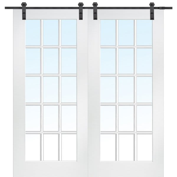 Mmi Door Primed 15 Lite 72" X 84" Kit With Black Barn Door Hardware