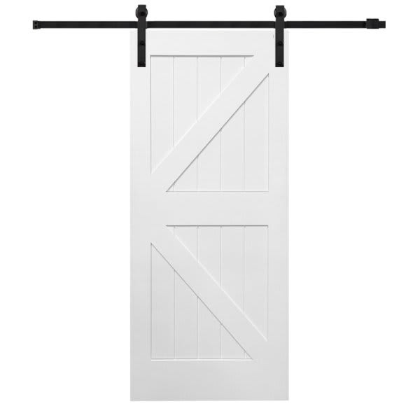 Mmi Door Primed K-Plank 42" X 84" Kit With Black Barn Door Hardware