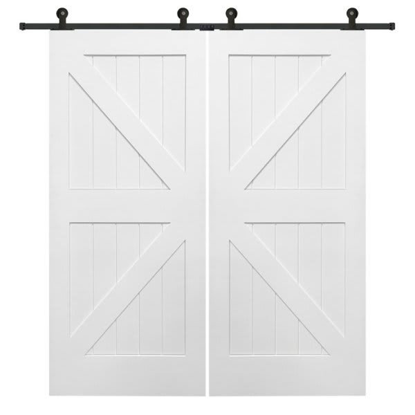 Mmi Door Primed K-Plank 72" X 84" Kit With Black Barn Door Hardware