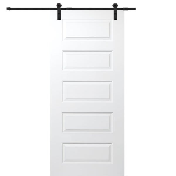 Mmi Door Primed Rockport 32" X 80" Kit With Black Barn Door Hardware
