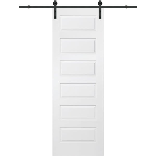 Mmi Door Primed Rockport 36" X 96" Kit With Black Barn Door Hardware
