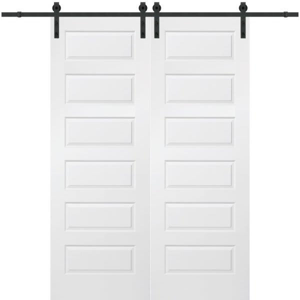 Mmi Door Primed Rockport 60" X 96" Kit With Black Barn Door Hardware