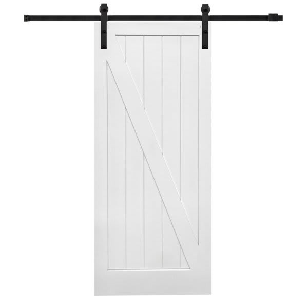 Mmi Door Primed Z-Plank 42" X 84" Kit With Black Barn Door Hardware