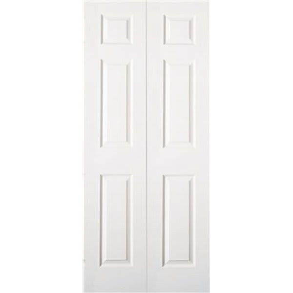 Masonite 30 In. X 80 In. X 1-3/8 In. Primed White 6-Panel Hollow Core Textured Bifold Interior Door