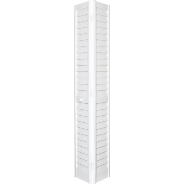 Plantation 28 X 80 In. 3 In. Thick Louver/Louver PVC Composite Hollow Core Bi-Fold Door (White)
