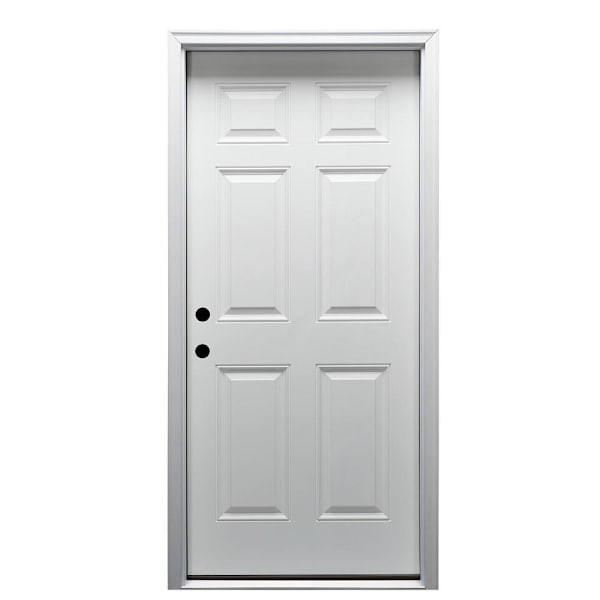 Mmi Door 34"X80" 6-Panel RH Primed Prehung Front Door With 6-9/16" Jamb Size