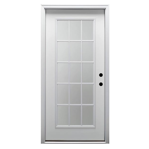 Mmi Door 36"X80" Classic LH 15-Lite Clear Steel Prehung Front Door, Brickmould